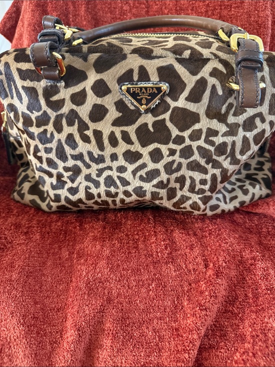 Prada Handbags - Prada Leopard-Print Calf Hair Top-Handle Satchel in Brown and Cream